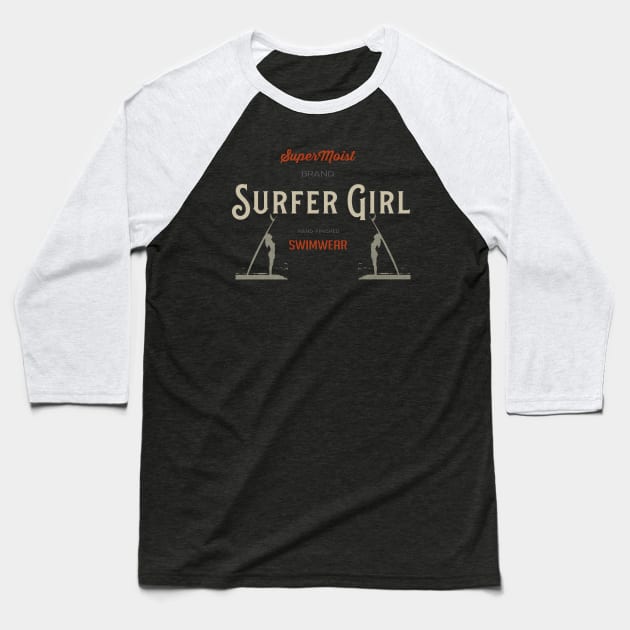 Surfer Girl: SuperMoist Swimwear Baseball T-Shirt by BenCowanArt
